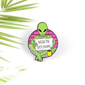 Alien Panhandling With Sign "NEED TO GET HOME" Enamel Pin